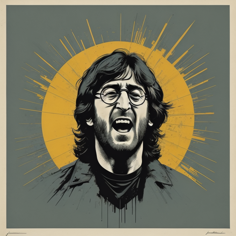 John Lennon cantando "Imagine". Gerada por IA em https://www.imagine.art/